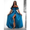 Petrolejové večerní saténové dlouhé šaty EBOLIA