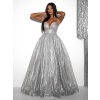 Stříbrné plesové dlouhé třpytivé šaty SARTOR