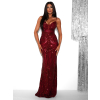 Vínové plesové dlouhé třpytivé šaty LAJSA s výstřihem