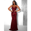 Vínové plesové dlouhé třpytivé šaty LAJSA s výstřihem