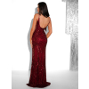 Vínové plesové dlouhé třpytivé šaty LAJSA s výstřihem