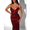 Vínové plesové dlouhé třpytivé šaty LAJSA s výstřihem