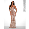 Zlaté plesové dlouhé třpytivé šaty LAJSA s výstřihem