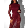 Vínové dlouhé večerní krajkované šaty DUARTY s body