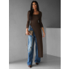Hnědá asymetrická dlouhá tunika GIANG s dlouhým rukávem