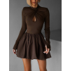 Hnědé koktejlové šaty SCOTON s dlouhým rukávem