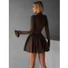 Hnědé koktejlové šaty SCOTON s dlouhým rukávem