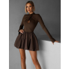 Hnědé koktejlové šaty SCOTON s dlouhým rukávem