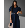 Tmavě modré vypasované pouzdrové šaty AUGUSY s páskem
