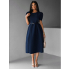 Tmavě modré vypasované pouzdrové šaty AUGUSY s páskem