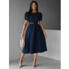 Tmavě modré vypasované pouzdrové šaty AUGUSY s páskem