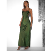 Zelené dlouhé saténové šaty UNUTA s holými zády