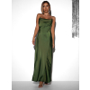 Zelené dlouhé saténové šaty UNUTA s holými zády