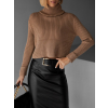 Hnědý crop svetr ZEVANDER s rolákem