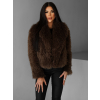 Hnědý krátký faux fur kožešinový kabátek BIHARY