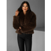 Hnědý krátký faux fur kožešinový kabátek BIHARY