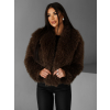 Hnědý krátký faux fur kožešinový kabátek BIHARY