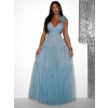Mentolové tylové plesové šaty NALASI s průstřihy