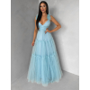 Mentolové tylové plesové šaty NALASI s průstřihy