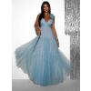 Mentolové tylové plesové šaty NALASI s průstřihy