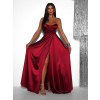 Vínové plesové saténové šaty SYCHAEUS bez ramínek