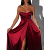 Vínové plesové saténové šaty SYCHAEUS bez ramínek