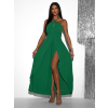 Zelené dlouhé elegantní šaty MYSTIS s rozparky