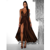 Tmavě hnědé saténové dlouhé  šaty FAIRYTALE