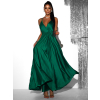 Zelené dlouhé saténové šaty PERFECTLY s výstřihem