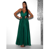Zelené dlouhé saténové šaty PERFECTLY s výstřihem