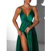 Zelené dlouhé saténové šaty PERFECTLY s výstřihem
