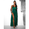 Zelené dlouhé saténové šaty PERFECTLY s výstřihem
