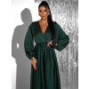 Smaragdové saténové maxi šaty WOMAN s dlouhým rukávem