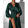 Smaragdové saténové maxi šaty WOMAN s dlouhým rukávem