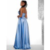 Světle modré saténové společenské šaty SYCHAEUS s korzetem