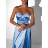 Světle modré saténové společenské šaty SYCHAEUS s korzetem