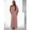 Světle růžové dlouhé asymetrické šaty NAVEL