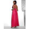 Růžové dlouhé saténové šaty PERFECTLY s výstřihem