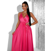 Růžové dlouhé saténové šaty PERFECTLY s výstřihem