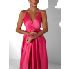 Růžové dlouhé saténové šaty PERFECTLY s výstřihem