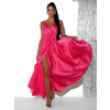 Růžové dlouhé saténové šaty PERFECTLY s výstřihem