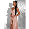Světle růžové dlouhé lesklé šaty PERFECTLY s výstřihem