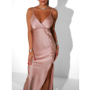 Starorůžové saténové lesklé šaty ROSES s rozparkem