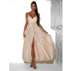 Krémové saténové dlouhé šaty FAIRYTALE s výstřihem