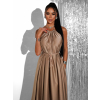 Světle hnědé dlouhé lesklé saténové šaty MADES se zavazováním