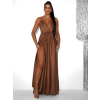 Hnědé dlouhé saténové šaty PERFECTLY