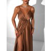 Hnědé dlouhé saténové šaty PERFECTLY
