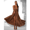 Hnědé dlouhé saténové šaty PERFECTLY