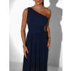 Tmavě modré elegantní asymetrické dlouhé šaty FLOAT