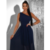 Tmavě modré elegantní asymetrické dlouhé šaty FLOAT
